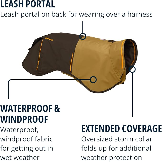 Ruffwear, Sun Shower Dog Raincoat, All-Weather Jacket, Waterproof, Windproof & Lightweight, Earth Brown, XX-Small
