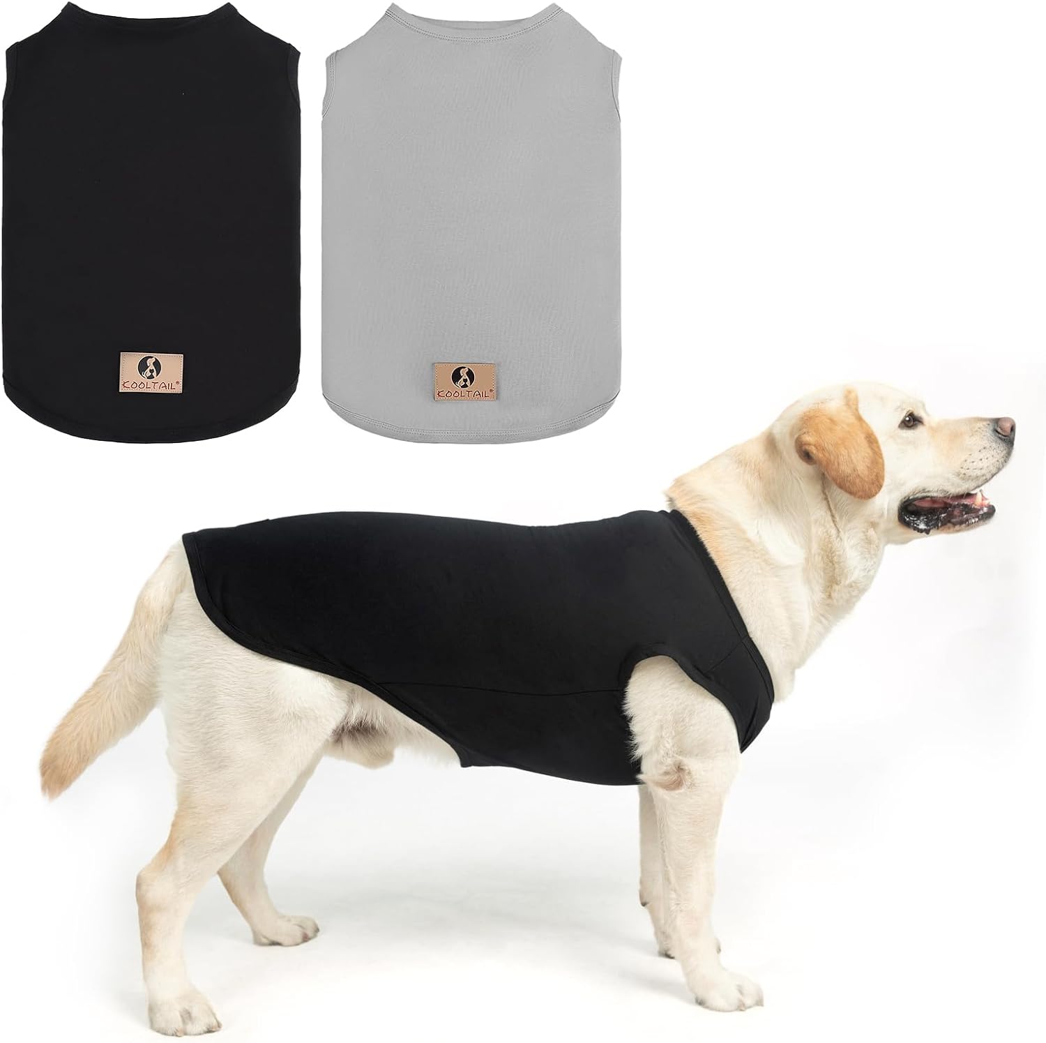 KOOLTAIL Boy Dog Clothes for Large Dogs, 2 Pack Cotton Fall/Winter Warm Dog T Shirts Coats for Outdoor, UV & Insect Protection Anti-Hair Loss & Lightweight Pet Vest Tank Tops Apparel, Black & Grey,3XL
