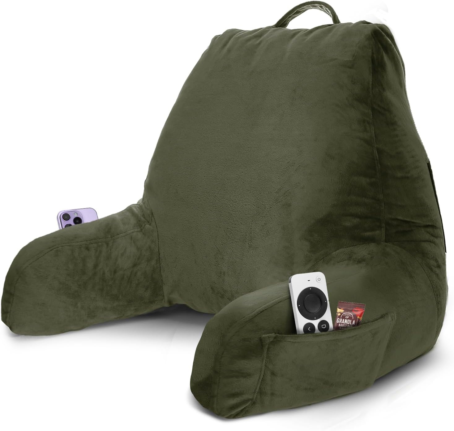 Nestl Reading Pillow with Shredded Memory Foam, Designed for Sitting Up in Bed and Couch, Back and Arms Adjustable Support for Adult & Teens Backrest Pillows for Reading, Washable Cover, Olive Green