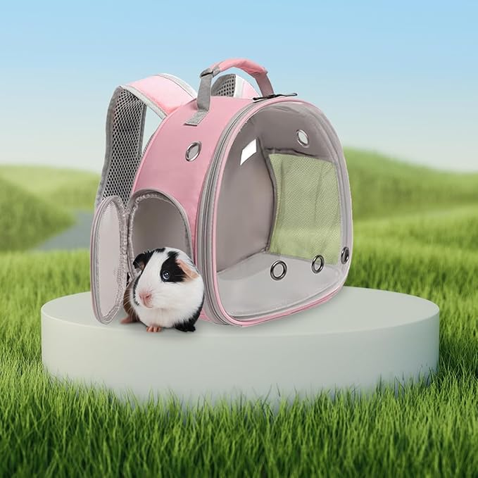 Guinea Pig Carrier, Clear Bubble Window for Guinea Pig, Bunny Rat Bird (Pink, Backpack)