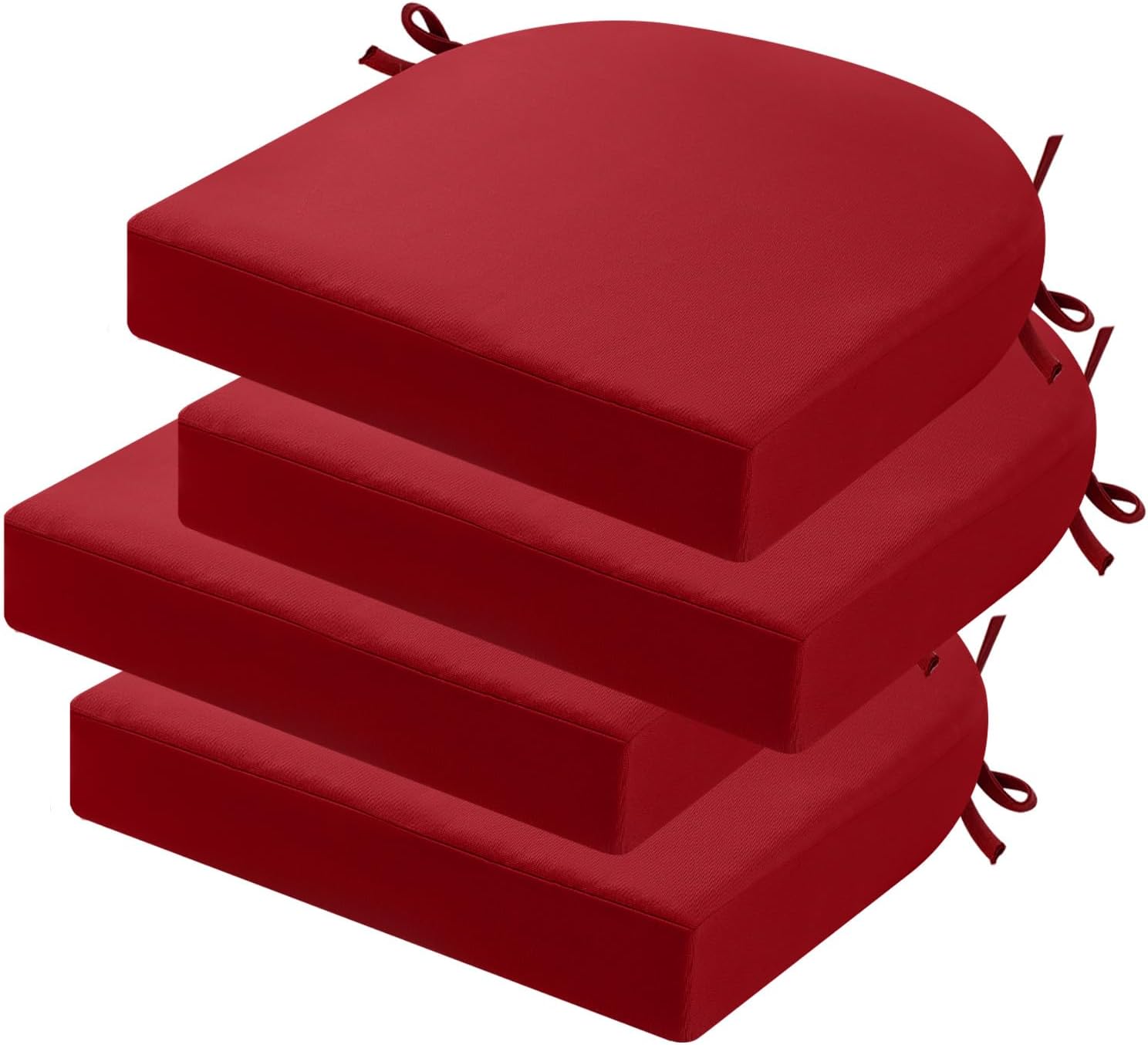 idee-home Outdoor Chair Cushions Set of 4, Thick 19" x 19" x 3" Outdoor Seat Cushions Patio Furniture Waterproof with Ties, Dining Pads