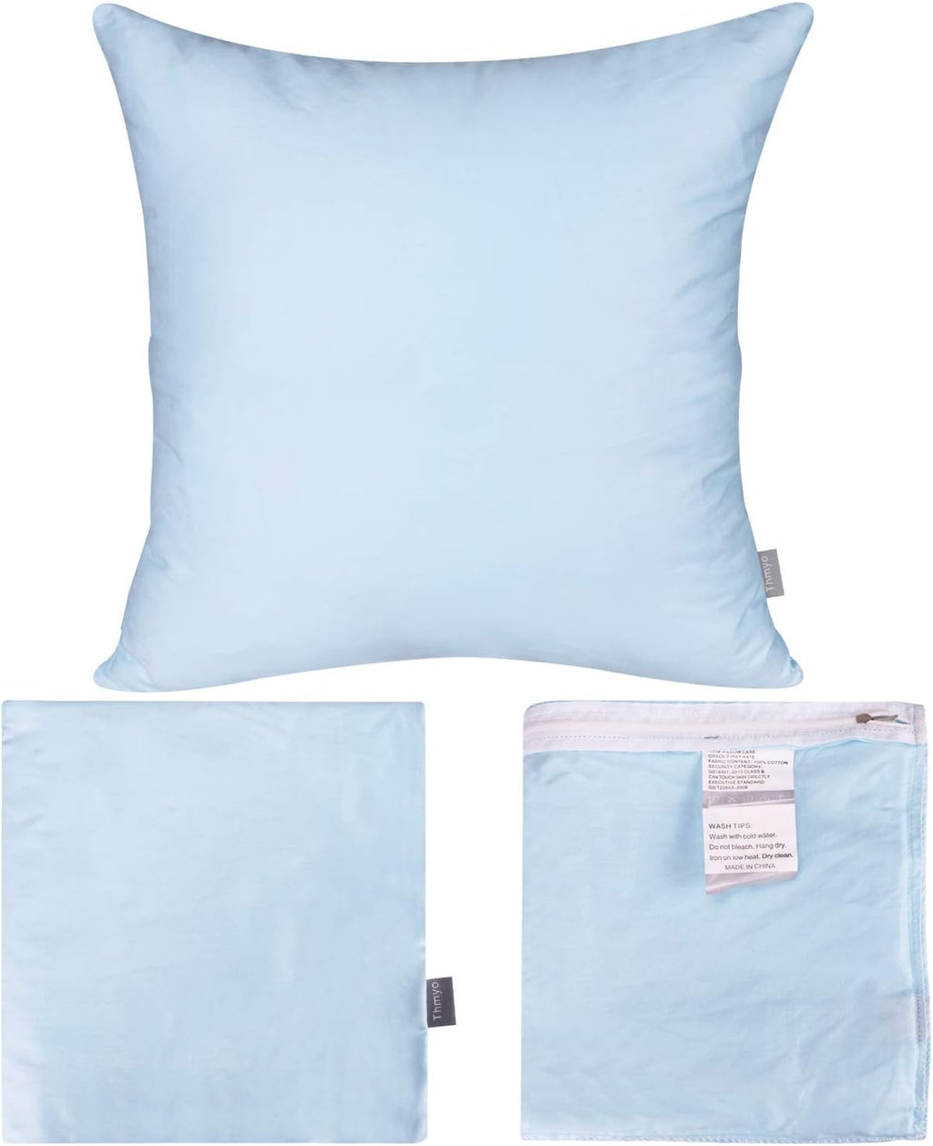 Thmyo 4-Pack 100% Cotton Comfortable Solid Decorative Throw Pillow Case, Square Cushion Cover Pillowcase Sublimation Blank Pillow Covers DIY Throw Pillowcase for Sofa(24x24 inch/ 60x60cm,Light Blue)