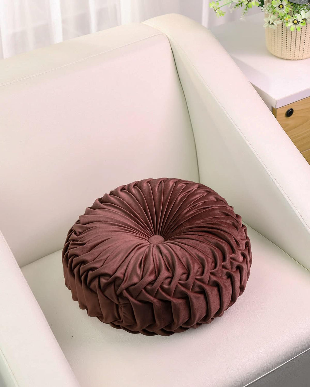 HLOVME Throw Pillow for Couch Decorative 3D Pumpkin Round Velvet Cushion for Sofa Bed Chair Floor 15"X15", Brown