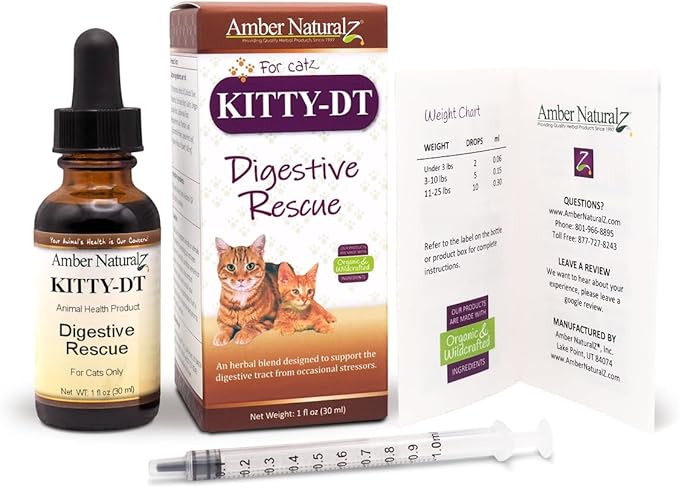 Amber NaturalZ Kitty-DT Digestive Rescue Herbal Supplement for Cats | Supports Normal Digestive Function and Occasional Gastric Upsets | Natural Aid for Gastrointestinal Health