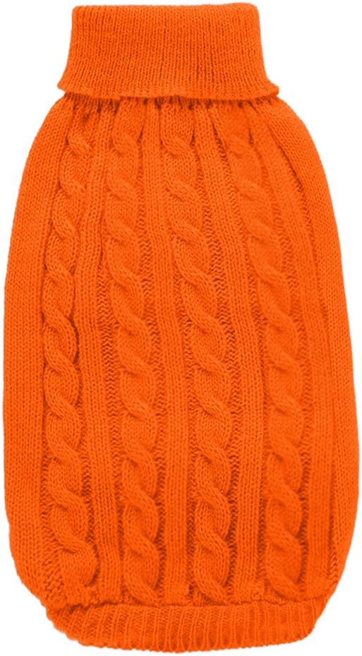 Dog Sweater, Warm & Soft Acrylic Blend, Orange, Large, Turtleneck, Solid, Casual, Adult, Machine Washable, Stretchable, Winter, Pet Apparel, Sweater, Dog, Cat