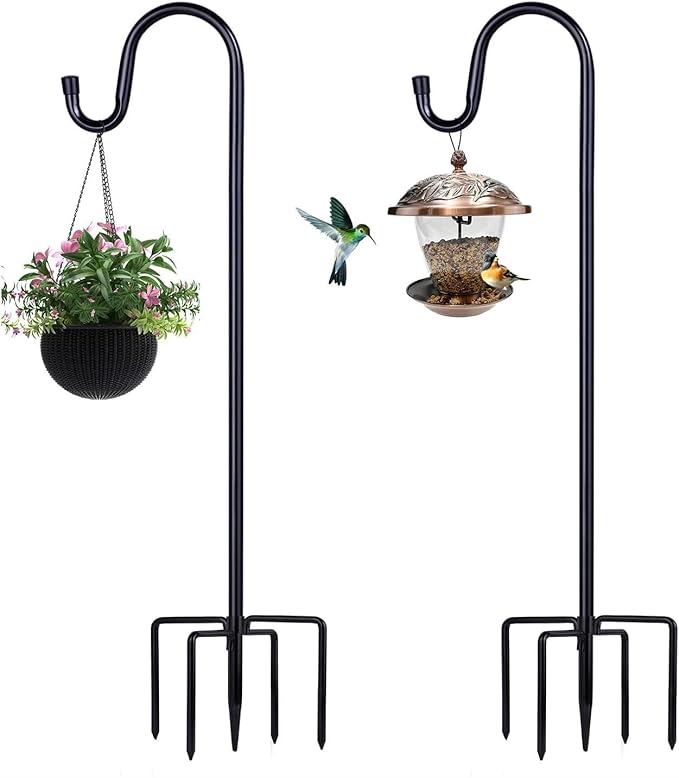 Shepherd Hooks for Outdoor, 2 Pack 78 Inch Bird Feeder Pole with 5 Prongs Base for Hanging Lantern, Hummingbird Feeder, Lightweight Plant, Shepherds Hook for Bird Feeders for Outside