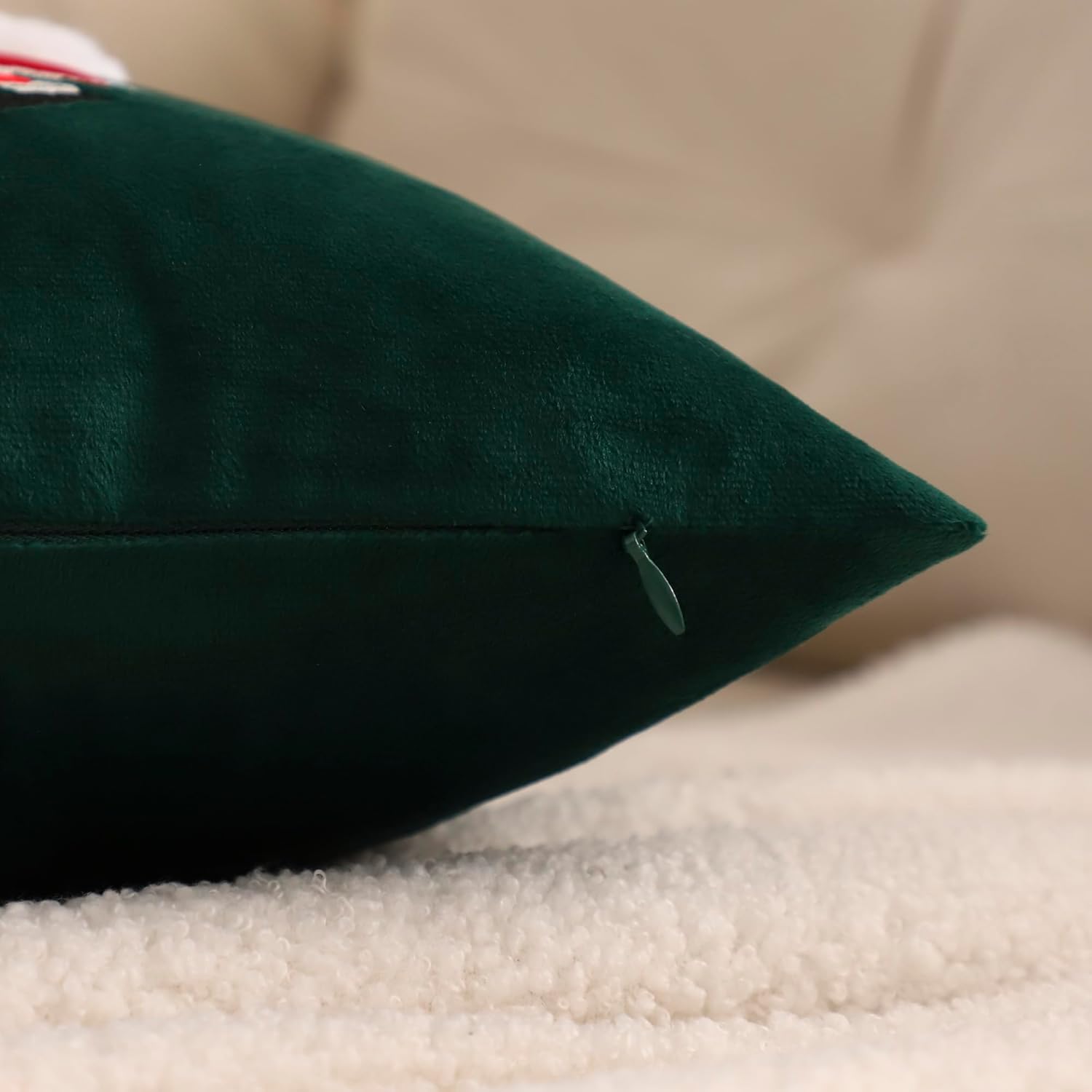 LUOYEHK Christmas Pillow Covers 18x18 Set of 2 Cute Santa Claus and Reindeer Decorative Green Pillow Cases Winter Holiday Velvet Embroidered Cushion Covers for Couch Sofa Bed