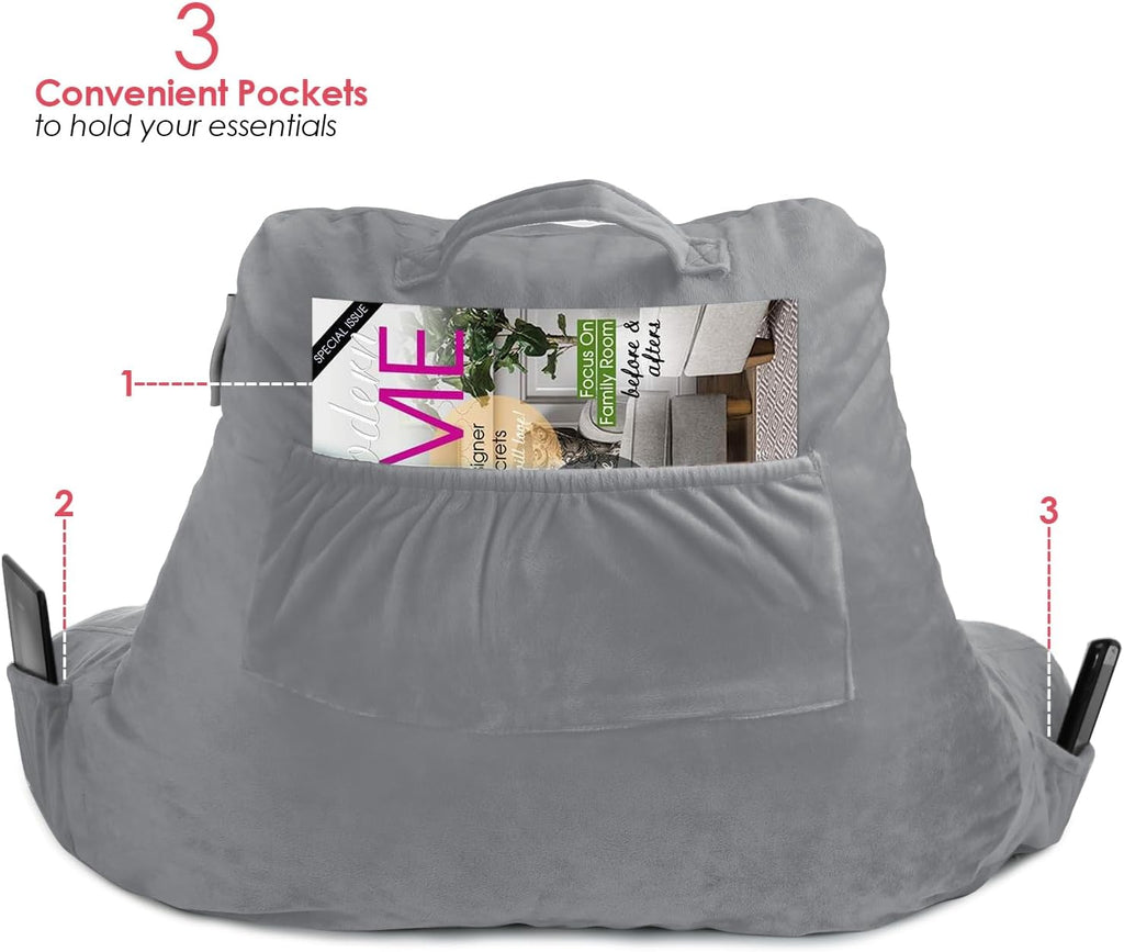 Nestl Reading Pillow for Kids & Teens with Shredded Memory Foam, Backrest Pillows for Reading, Watching, and Gaming, Use on The Couch, Bed, or Floor, Adjustable Support with Washable Cover Grey