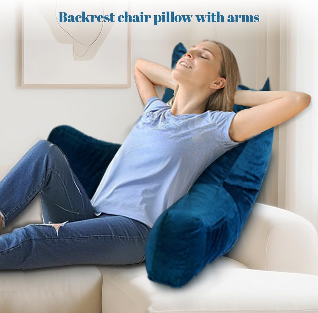 Neustern Reading Pillow for Sitting in Bed Adult, Back Pillow for Bed Shredded Memory Foam Chair Pillow with Arms and Pockets, Backrest and Support with Washable Cover for Watching TV/Gaming/Relaxing