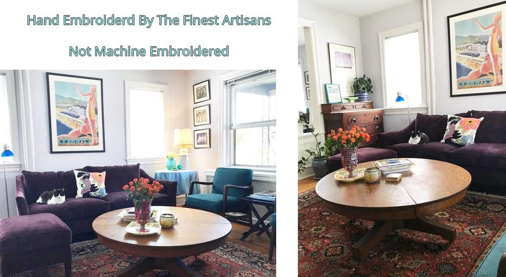 Daisy Floral Pillow Cover Hand Embroidered Flower Throw Pillowcase Traditional Floral Outdoor Suzani Cushion Boho Flower Throw Pillow Chair Cushion Wool Size - 18x18