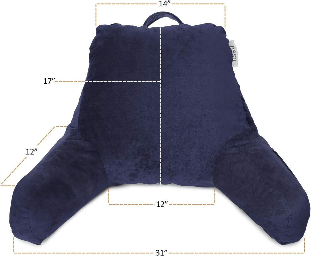 Nestl Reading Pillow with Shredded Memory Foam, Designed for Sitting Up in Bed and Couch, Back and Arms Adjustable Support for Adult & Teens Backrest Pillows for Reading, with Washable Cover Navy Blue