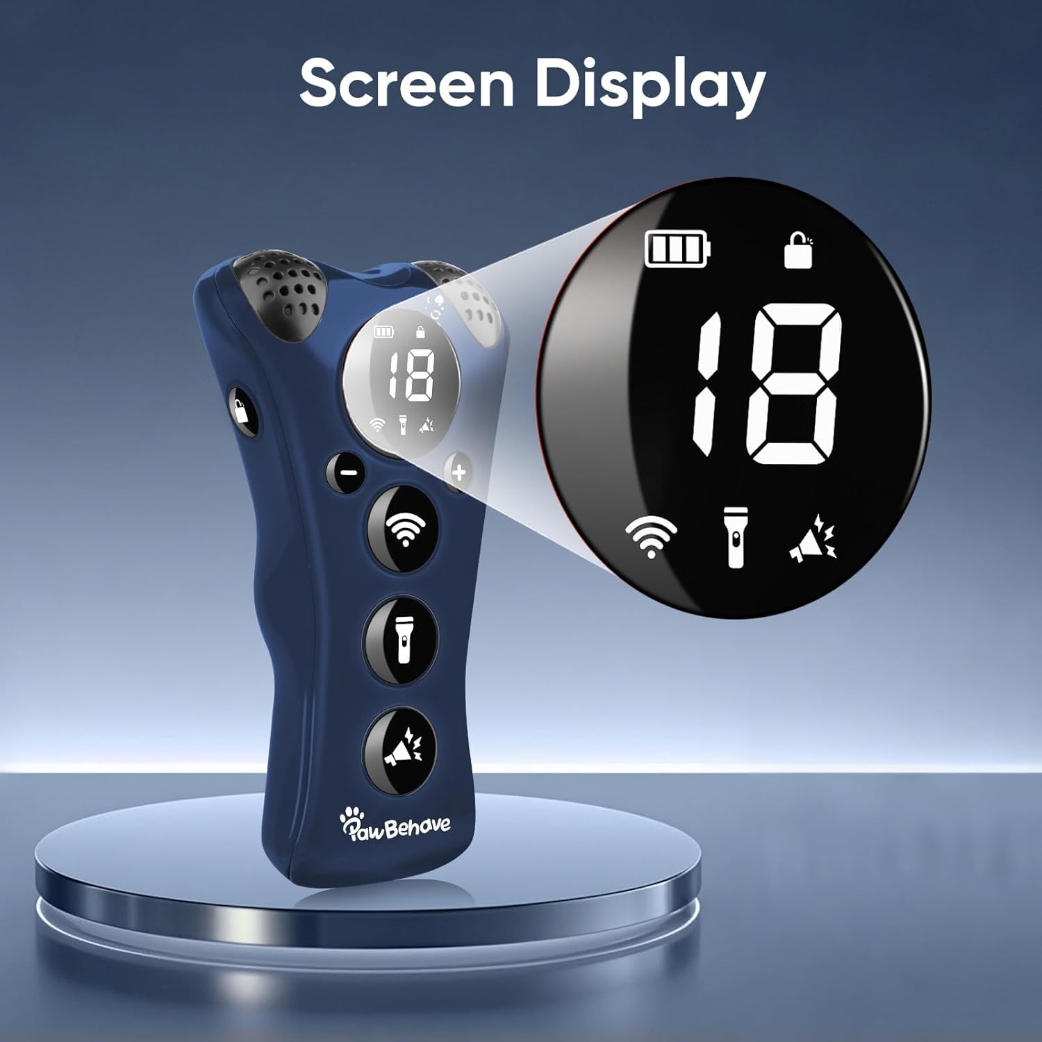 Adjustable Ultrasonic Dog Trainer–World's First Variable Frequency Pet Behavior Corrector with 10 Level Ultra Sound, 18 Dog Whistles, Anti-Bark Flashlight, Safe and Humane Deterrent (Blue)