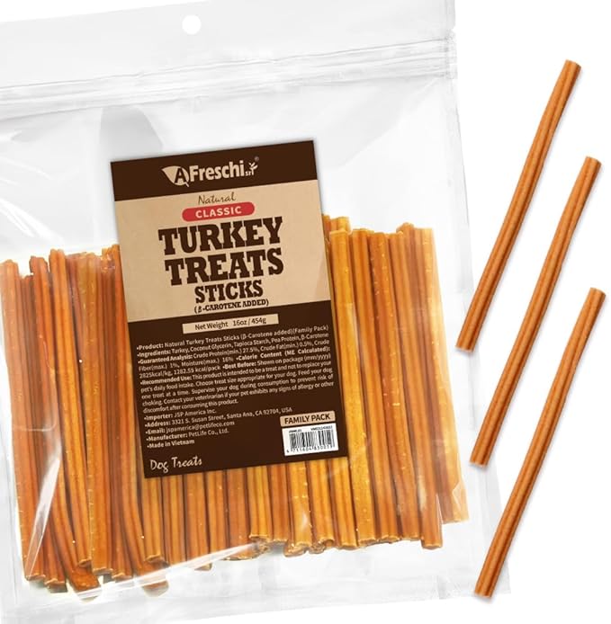 AFreschi Turkey β-Carotene Stick Dog Treats – 16 oz, USA-Sourced Trukey, All-Natural, Hypoallergenic, Low-Fat, Healthy & Easily Digestible, Puppy & Training Snack