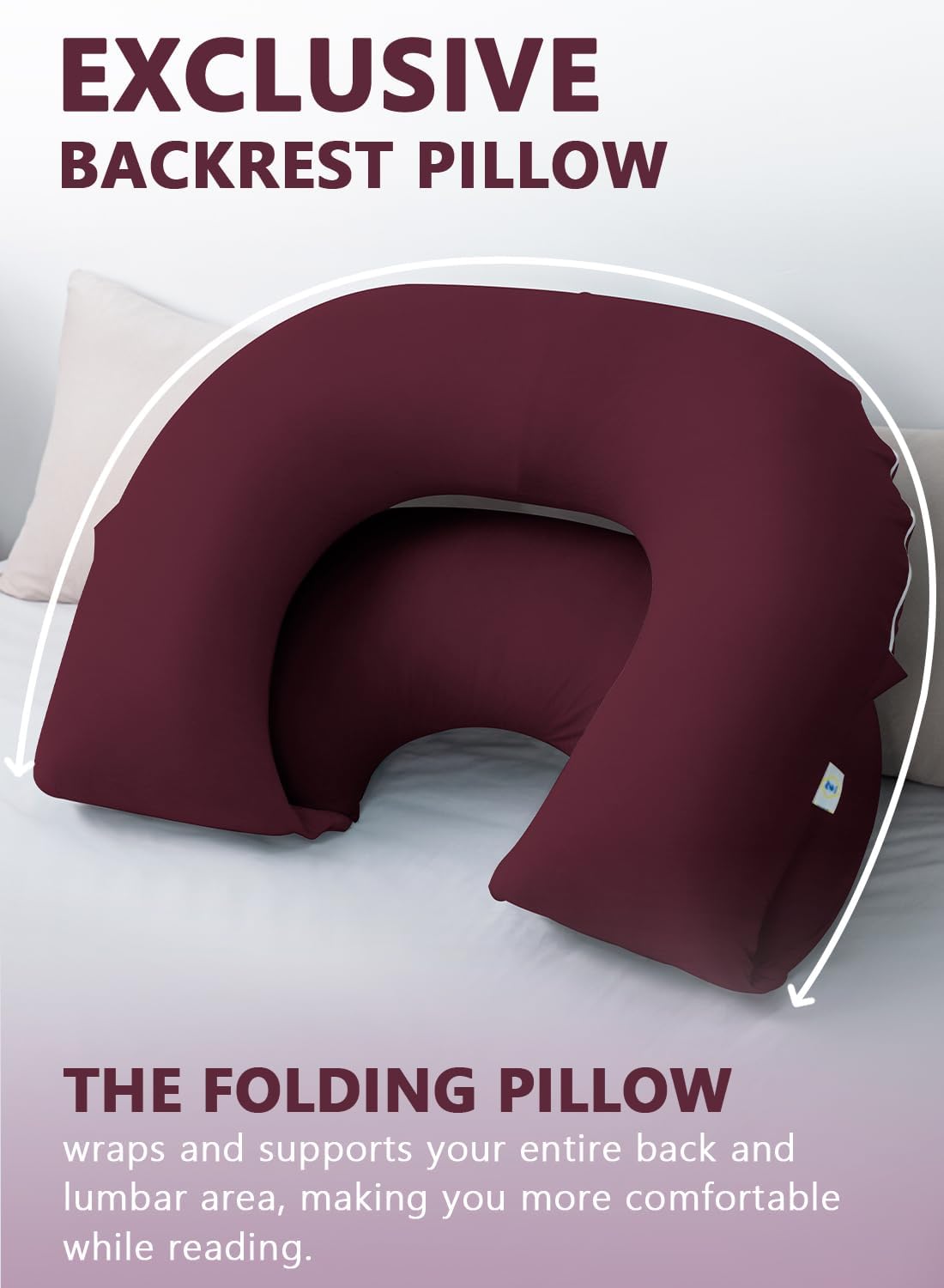 INSEN Reading Pillow for Sitting in Bed Adult, Back Pillow for Bed Sitting Up, Use for Relaxing and Gaming, Suitable for Adults & Kids(Cooling Wine, Basic)
