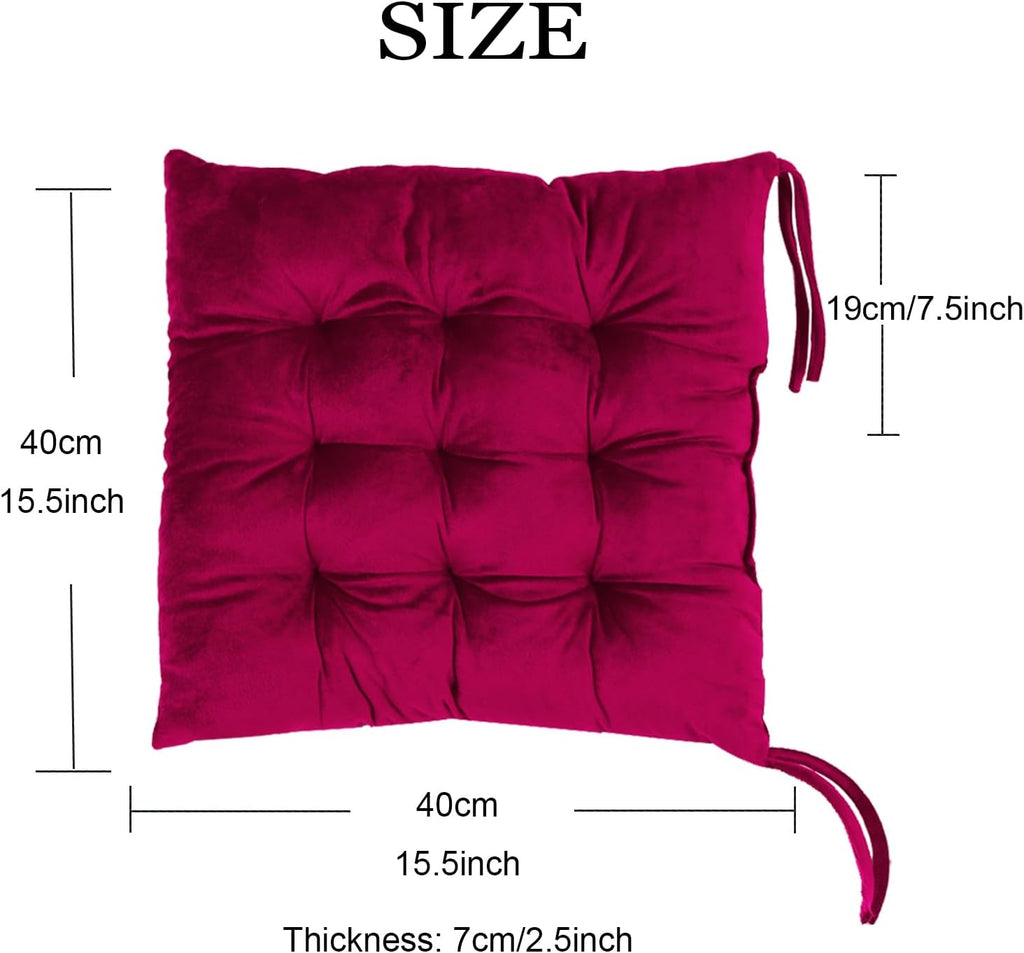 2 Pack Square Seat Cushion Chair Pads for Kitchen Dining Chairs, Soft Comfort Velvet Chair Mat Pillow Cushions with Ties for Office Desk Living Room Tatami 15.5", Burgundy