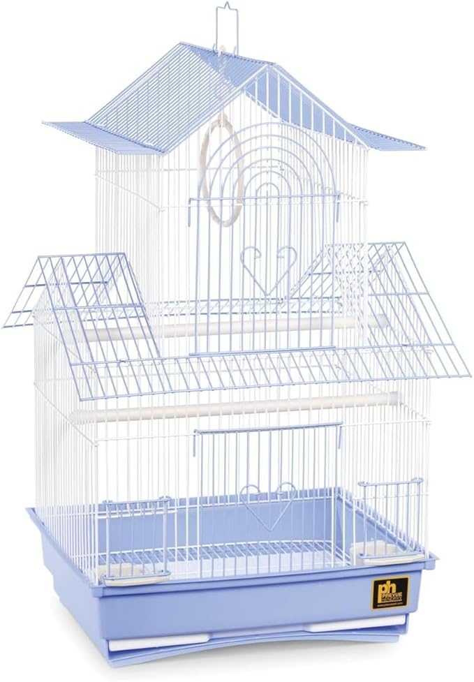 Rustic Retreat Bird Cage with Natural Wood Accents, Durable Metal Construction, Spacious Interior, and Comfortable Features for Birds' Light Blue