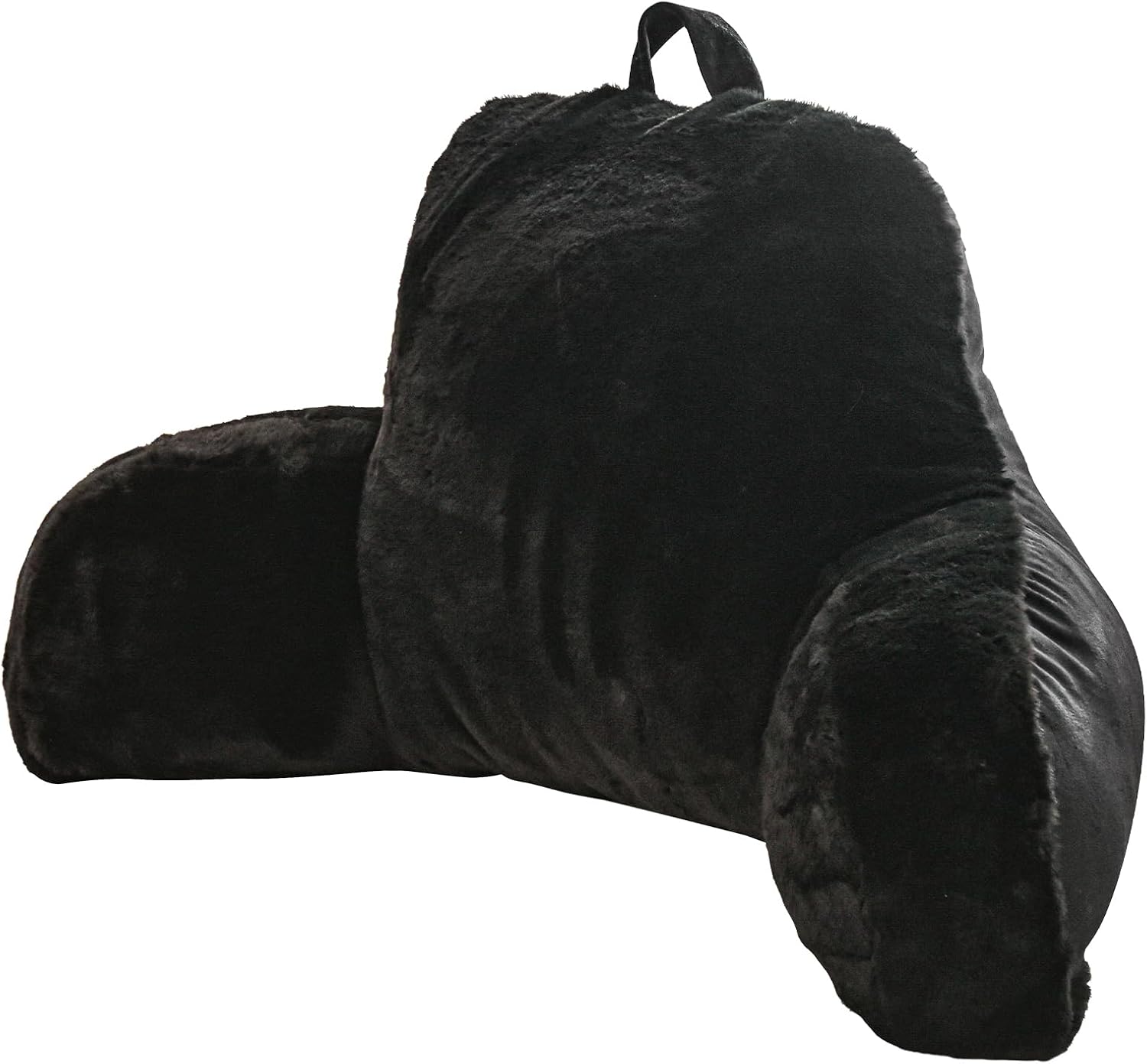 Aimuan Reading Pillow Bed Rest Pillow with Arms Rabbit Fur Cushion for Adults Teens Incline Rest Sitting up & Sleeping Snoring Pillow with Pregnancy Lumbar Back Support (Standard, Black)