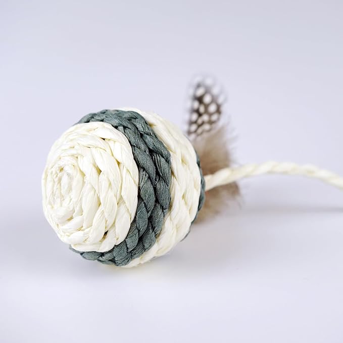 TTcat Cat Toys Set with Paper Rope & Feathers Ball and Mouse - 2 Pack, Interactive Toys for Indoor Cats,Kittens
