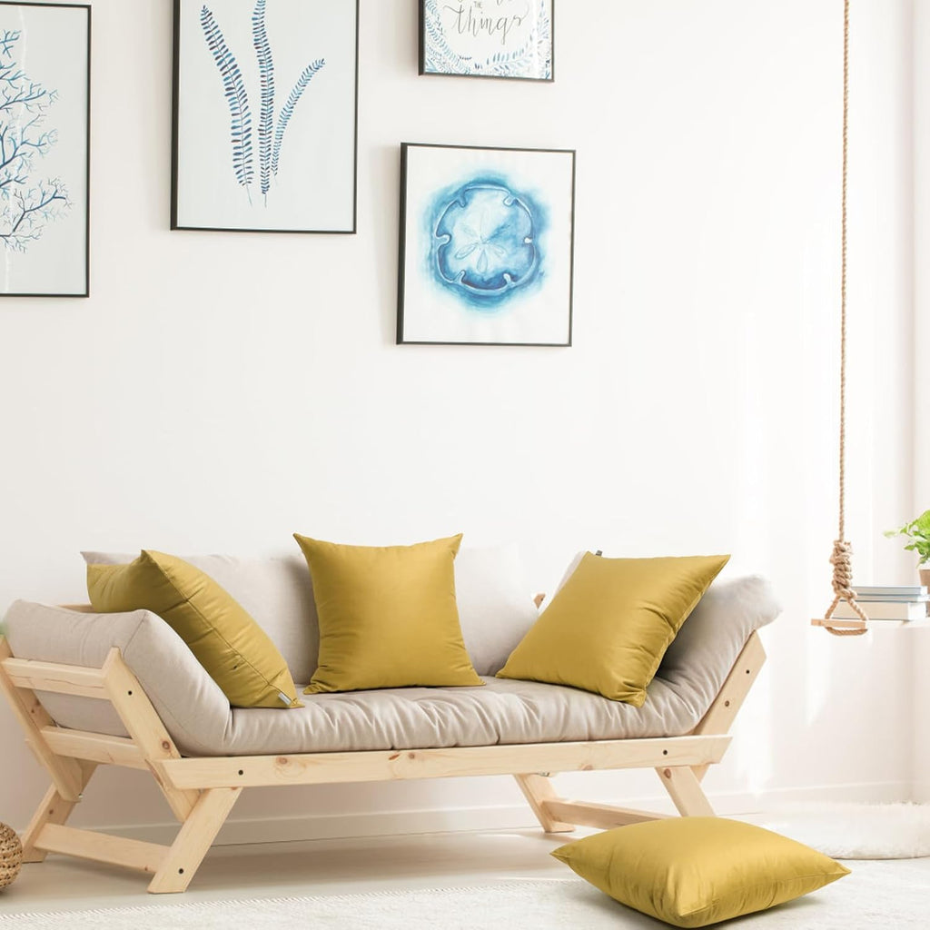 Thmyo 4-Pack 100% Cotton Comfortable Solid Decorative Throw Pillow Case Square Cushion Cover Sublimation Blank Pillow Covers DIY Throw Pillowcase for Sofa Couch(20x20 inch/ 50x50cm, Mustard Yellow)