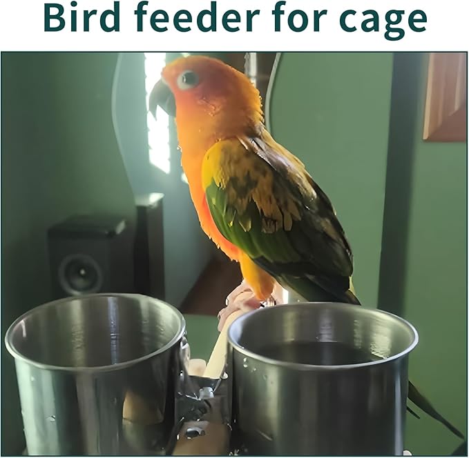 TBWHL Parrot Feeding Cups Hanging Pet Animal Stainless Steel Birdcage Bowls Bird Bowls for Cage Parakeet Birds Cage Accessories Suitable Small and Medium Bird S