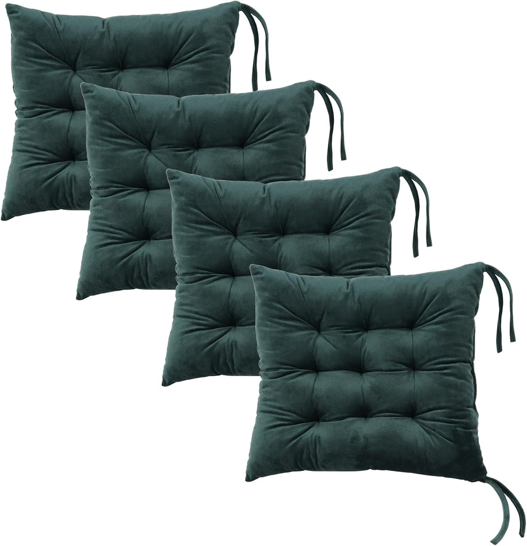 Set of 4 Chair Cushions for Dining Chairs with Ties, Indoor Non-Slip Kitchen Chair Pad and Dining Room Seat Cushion Mat for Office Living Room Outdoor 15.5" - Dark Green
