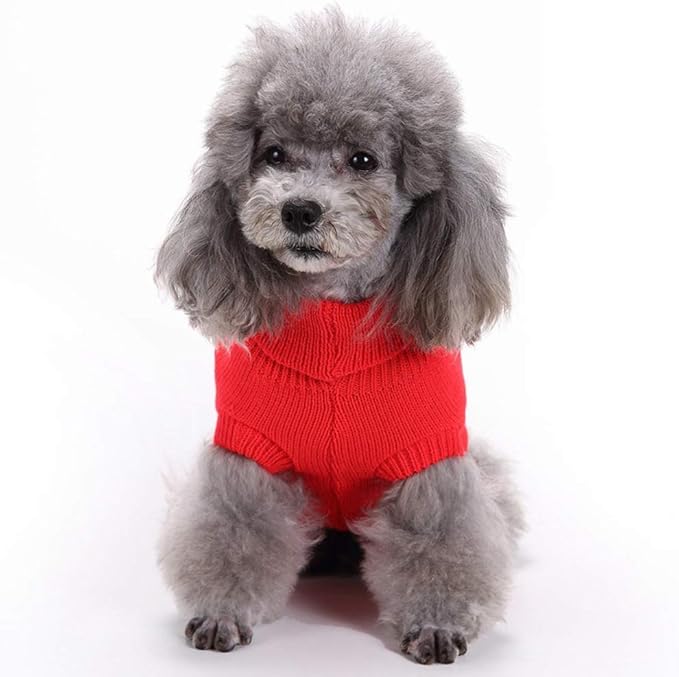 Dog Sweater, Warm & Elastic with Turtleneck Design, Red, X-Small, Acrylic Blend, Machine Washable, Christmas, Solid, NBA, Unisex, Small Dog, Puppy, Sweater