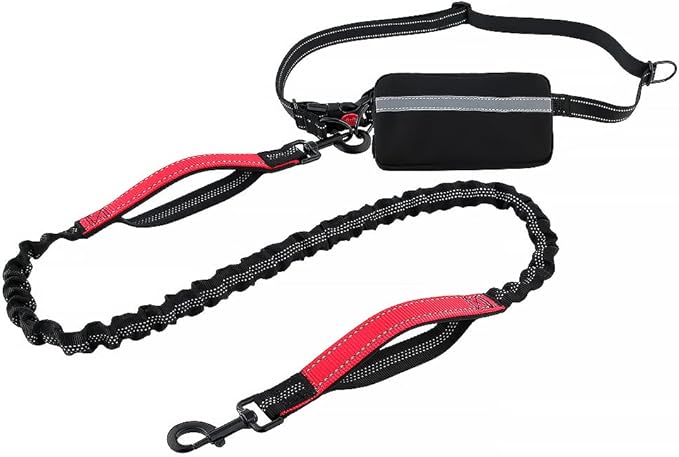 Plutus Pet Hands Free Dog Leash, Soft Padded Dual Handle Retractable Bungee Leash with Reflective Stitches, Adjustable Wasit Leash for Dog Walking Running Jogging, for Medium Large Dogs