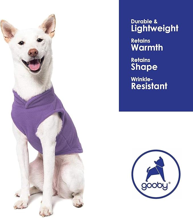Gooby Fleece Vest Dog Sweater - Lavender, Small - Warm Pullover Fleece Dog Jacket with O-Ring Leash for Small to Medium Dogs