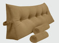 Triangular Reading Bedrest Pillow Large Bolster Cushion Headboard Backrest Wedge Pillow with Two Detachable Roll Pillows for Neck & Lumbar Support (Brown, California King 71x8x20 inches)