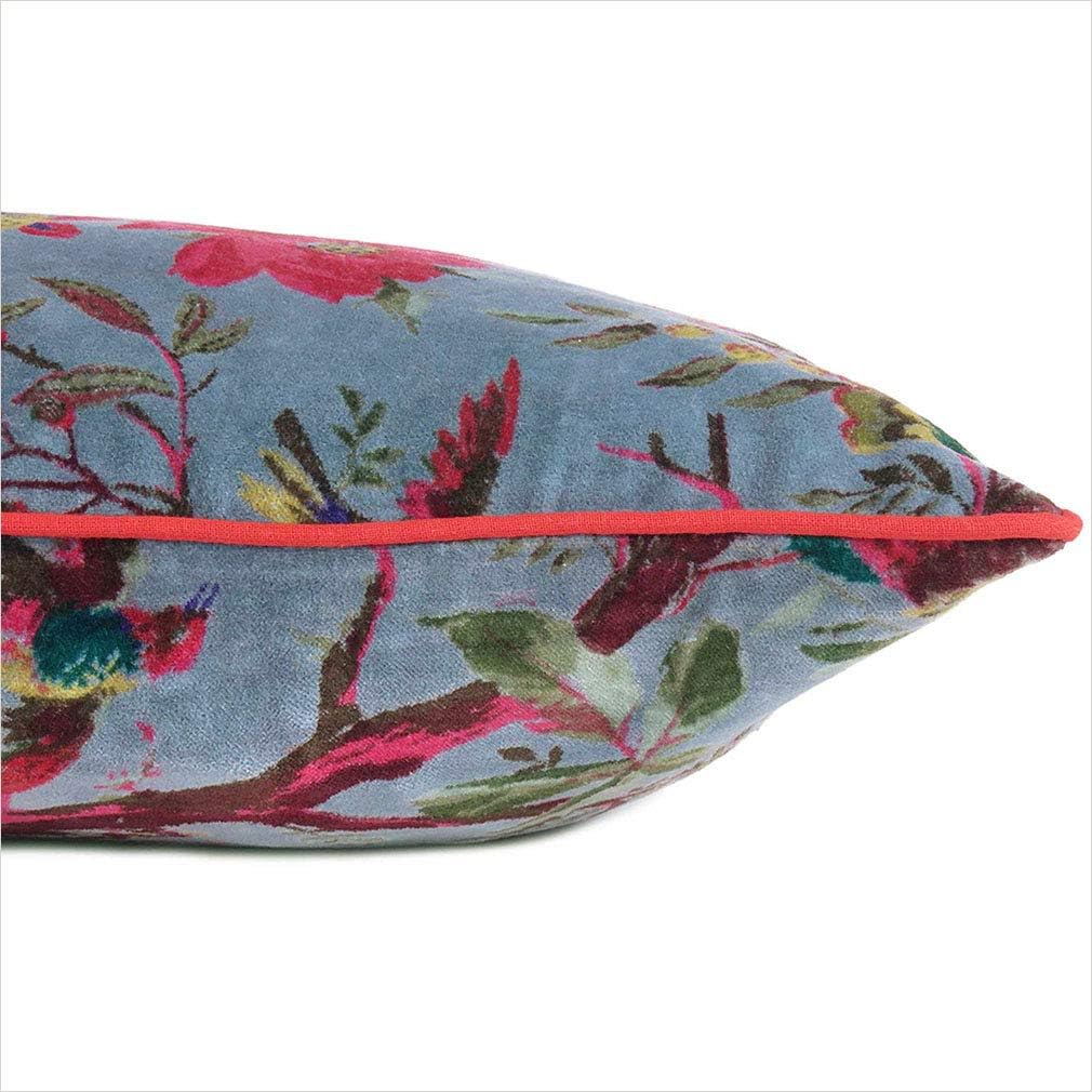 Eyes of India Velvet Floral Flower Bird Throw Pillow Sofa Cushion Cover Case Couch Colorful Boho Chic Bohemian Accent Indian Handmade (Gray, 16" x 16")