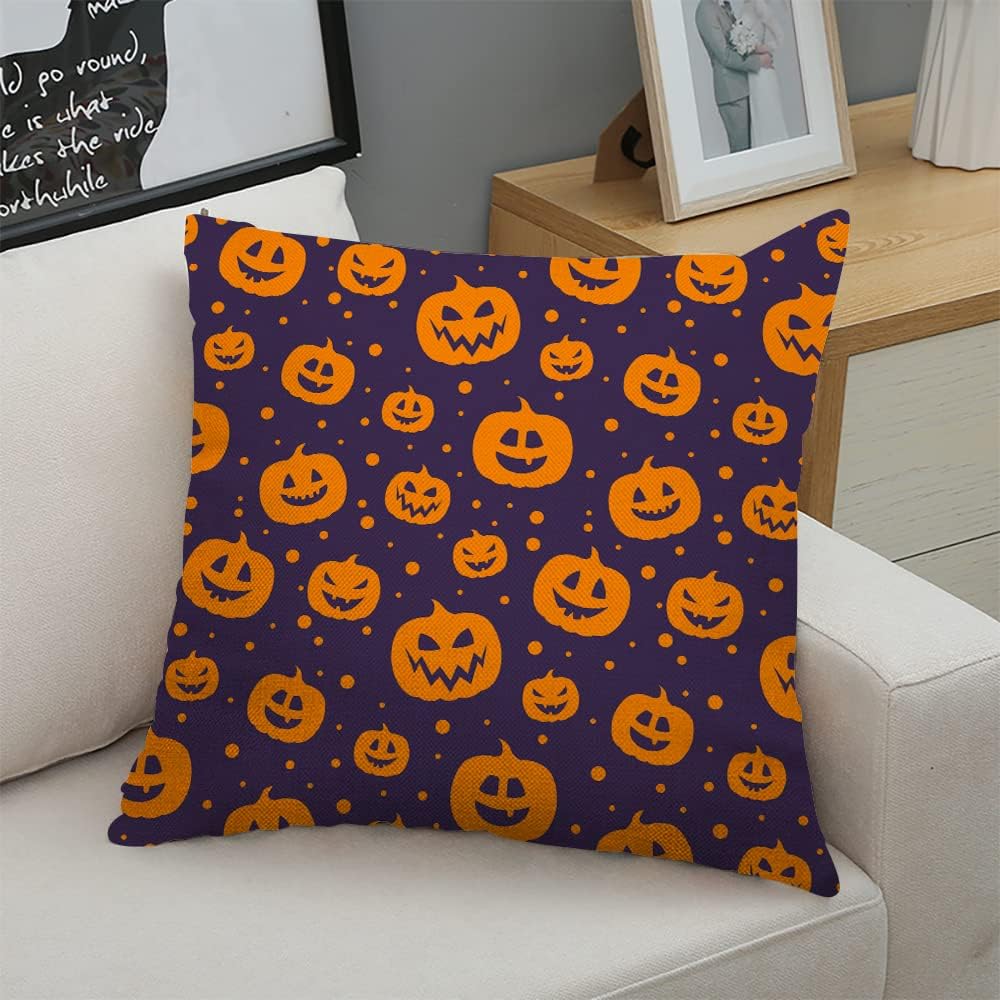 Decorative Square Throw Pillow Covers Halloween Pumpkins Couch Sofa Bed Pillow Covers Cushion Cases 18x18 inch