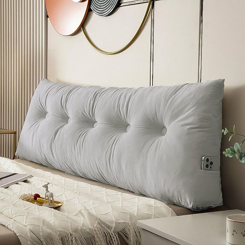 Dorm Headboard Pillows Twin XL Wedge Headboard Pillow Long Backrest Positioning Support for Daybed Reading Backrest Pillow with Side Pockets College Dorm Headboard