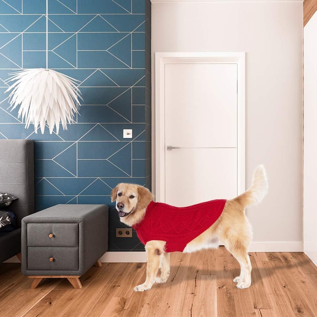 BINGPET Thermal Knitted Dog Sweater for Small Medium Large Dogs,Winter Dog Cat Coat Warm Sweartershirts Outfits,Classic Cable Knit Turtleneck Pullover Dog Jumper Coat Warm Sweartershirts