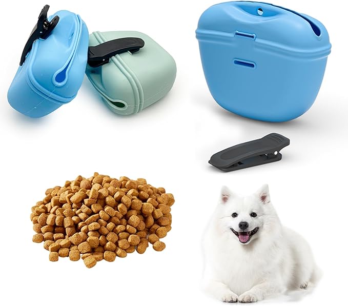 2 Pcs Silicone Dog Treat Pouch,Portable Dog Training Pouch for Treats with Magnetic Closure and Clip,Snacks and Treats to Take Along With Your Dog When Walking(Sky Blue + Light Green)