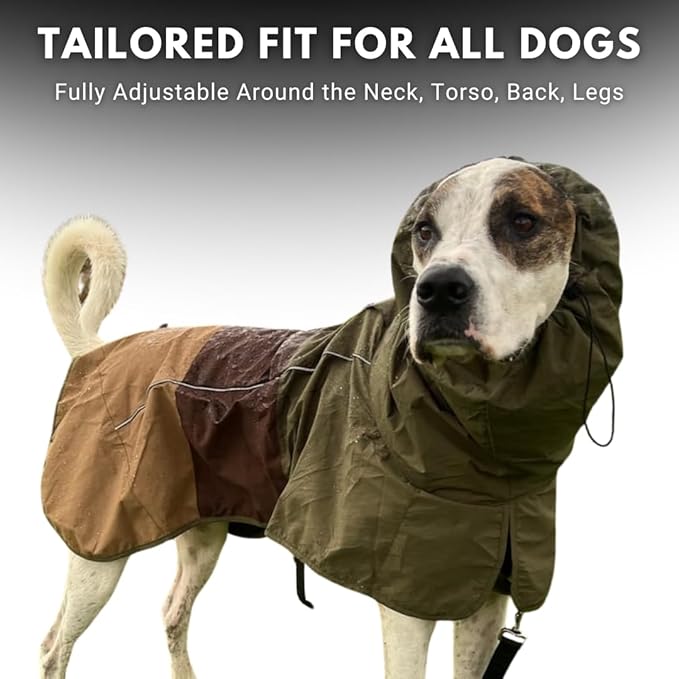 Spark Paws Dog Raincoat, Waterproof Windproof Rain Jacket, for Small Medium Large Extra Large Dogs, Reflective Breathable Full-Body Coverage Dry Suit - Green Brown Tan, 2XL