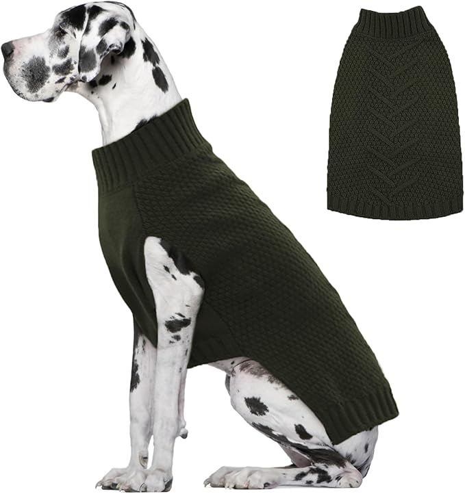 IECOii Great Dane Sweater,5XL Dog Sweater for Extra Large Dogs Breed,XXXXXL Dog Sweaters Christmas Outfit,Thick Warm Dog Winter Sweater for Male Female Dogs,Pullover Big Dog Sweater,Army-Green-5XL
