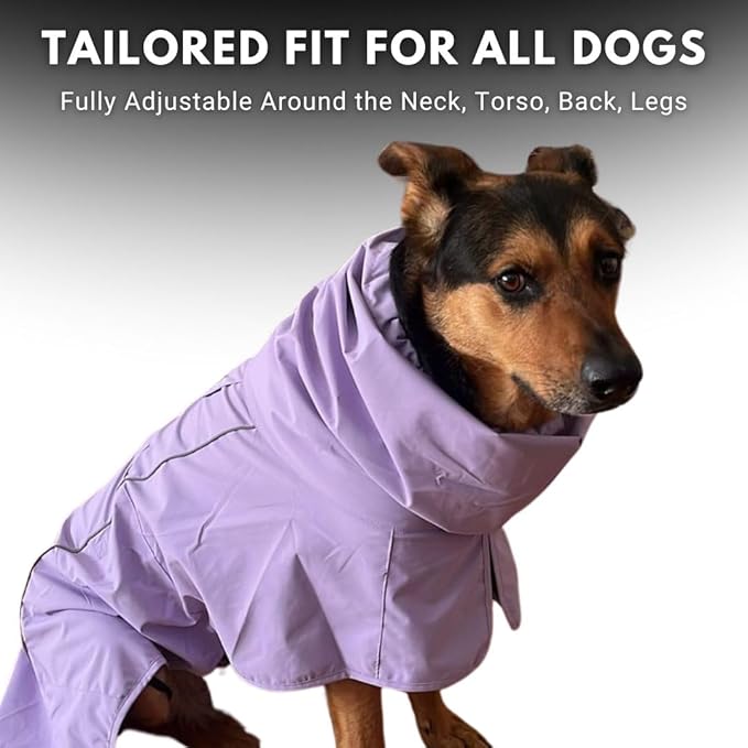 Spark Paws Dog Raincoat, Waterproof Windproof Rain Jacket, for Small Medium Large Extra Large Dogs, Reflective Breathable Full-Body Coverage Dry Suit - Purple - 3XL