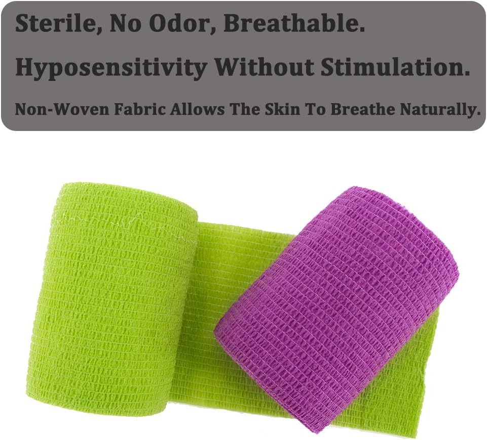 12 Rolls Elastic Self Adhesive Bandage Wrap 3 Inch, Breathable Non Woven Cohesive Bandage, Vet Wrap for Dogs, Ankle Sprains Swelling Medical First Aid Tape, Sports Athletic Tape Color