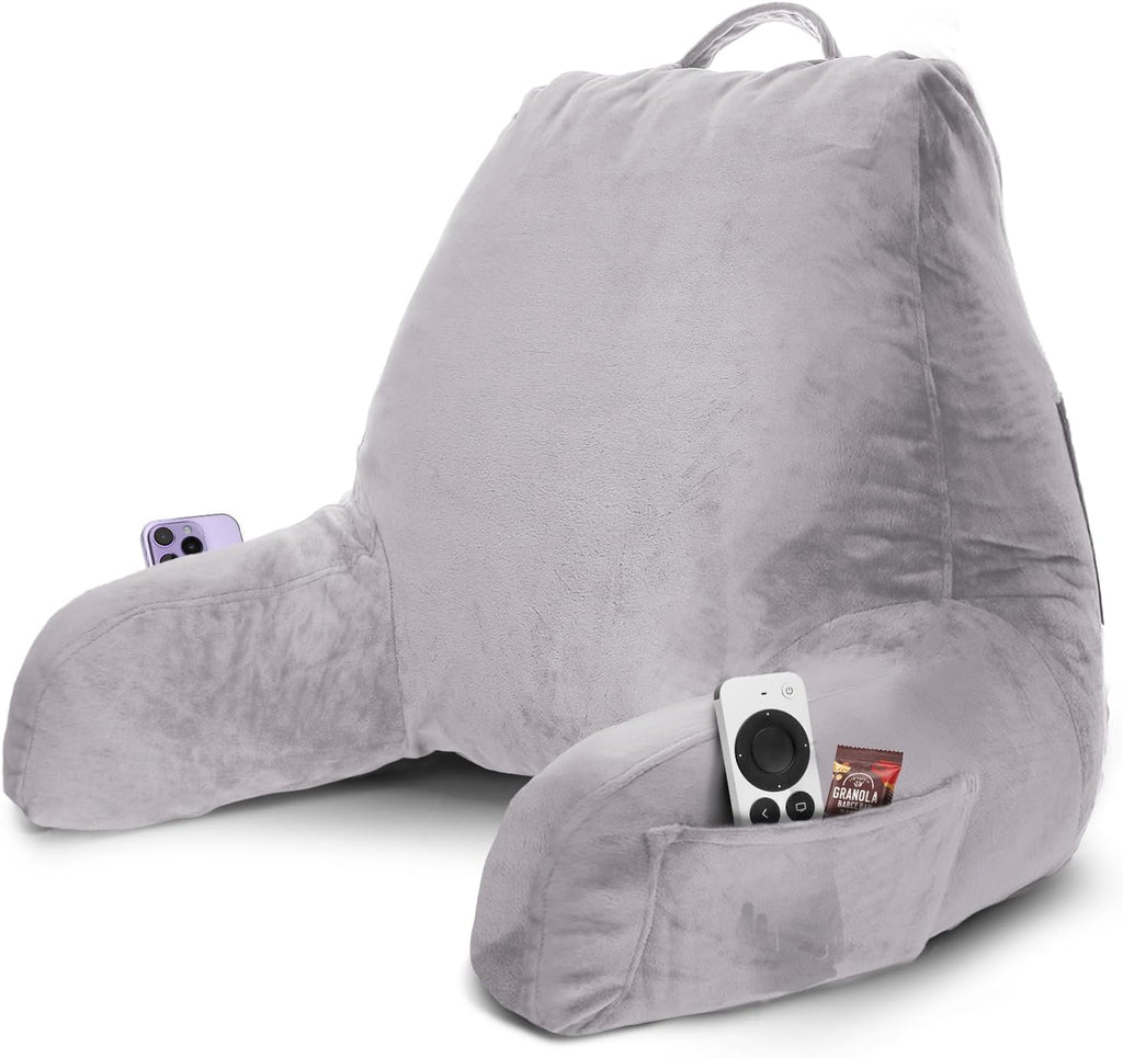 Nestl Reading Pillow with Shredded Memory Foam, Designed for Sitting Up in Bed and Couch, Back and Arms Adjustable Support for Adult & Teens Backrest Pillows for Reading, Washable Cover, Grey Lavender