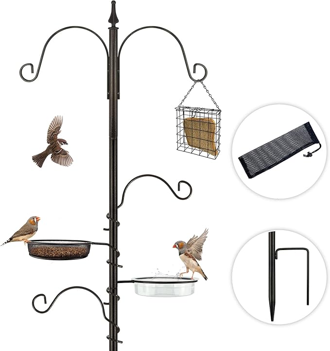 Premium Bird Feeding Station Kit - Multi Feeder Hanging Set with Suet Cage, Bird Bath & Finch Sock Attractors