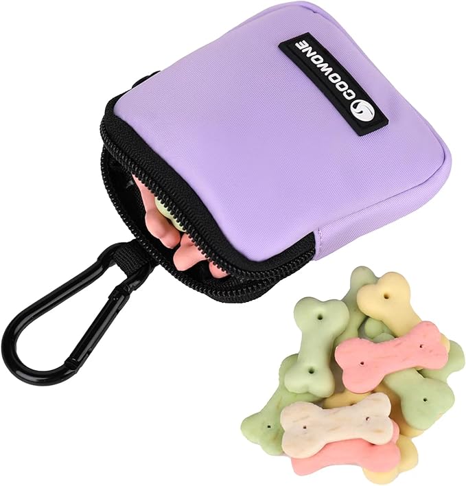 COOWONE Dog Treat Pouch Pocket Sized Pet Puppy Training Pouch for Dog Training Behavior Aids, Waterproof Nylon Fabric Dog Poop Bag Holder, Hands Free Dog Walking Bag with Metal Carabiner (Violet)