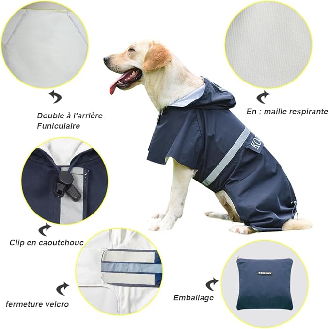 Pet Large Dog Raincoat Apparel Poncho Waterproof for Medium Large Sized for Dog Rain Coat Clothes (Navy Blue, 4XL)