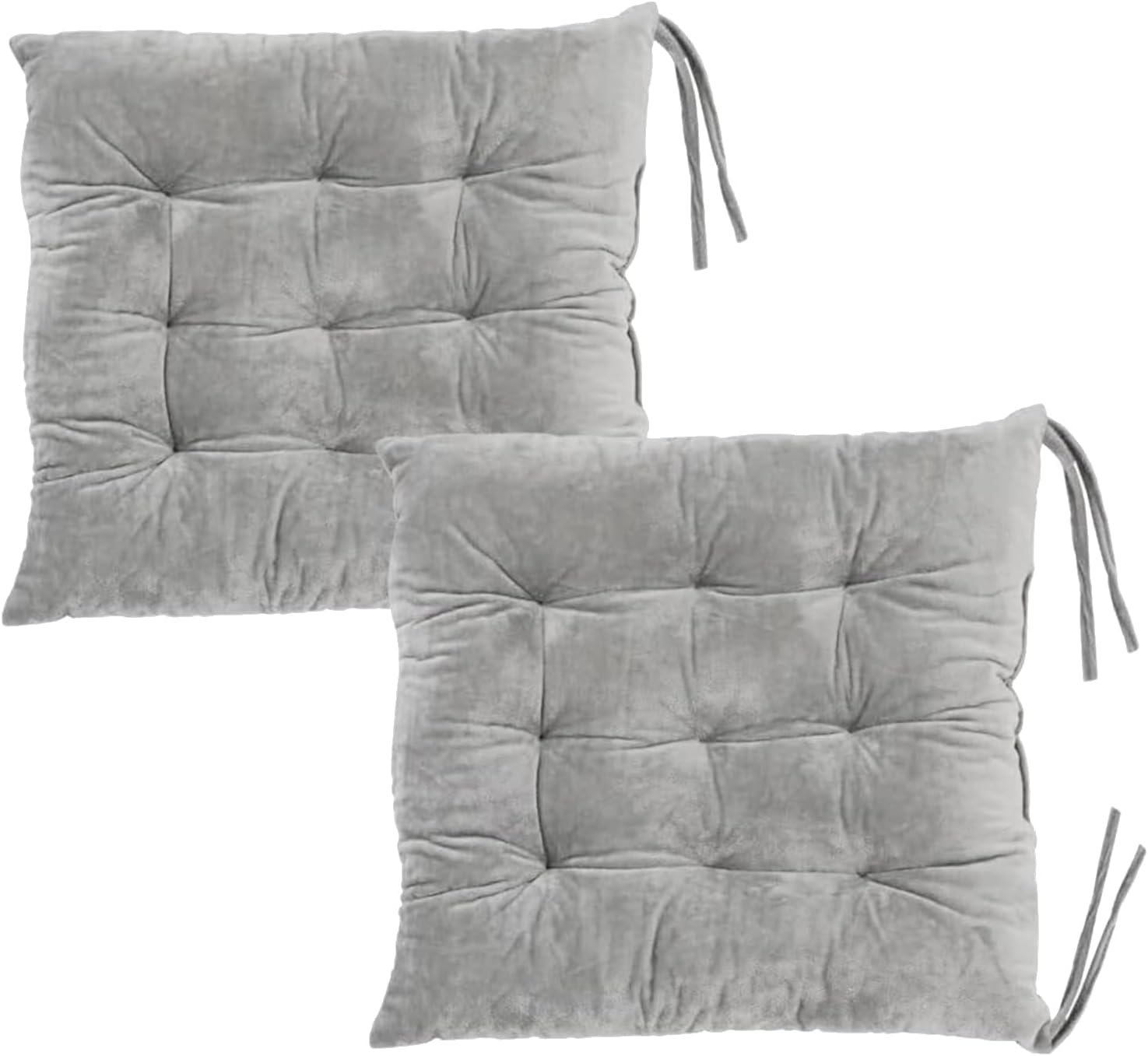 2 Pack Square Seat Cushion Chair Pads for Kitchen Dining Chairs, Soft Comfort Velvet Chair Mat Pillow Cushions with Ties for Office Desk Living Room Tatami 15.5", Gray