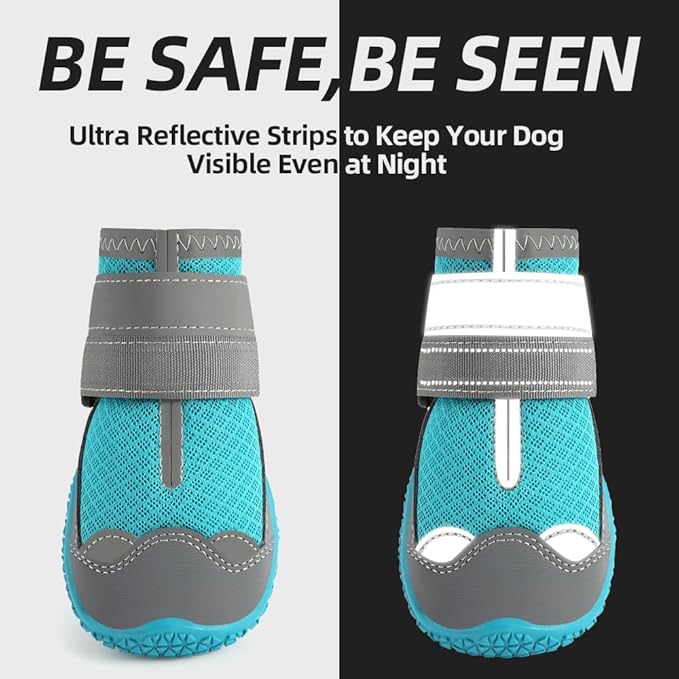 Dog Shoes for Small Dogs, Dog Boots & Paw Protectors for Hardwood Floors, Outdoor Dog Booties for Hot Pavement Winter Snow Hiking, Breathable Dog Shoes with Reflective Strips Size 1