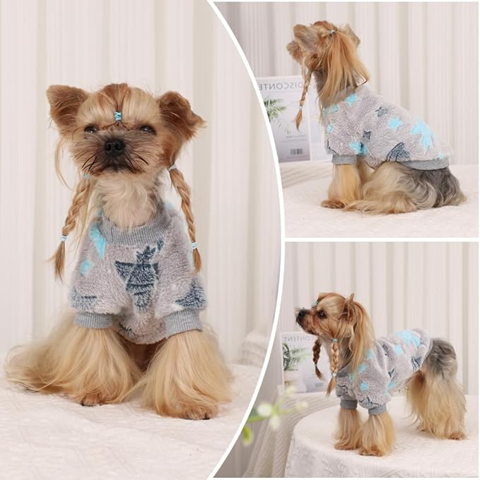 Dog Sweater Glow in The Dark Girl Pink Small Fleece Clothes Winter Soft Thickening Warm Puppy for Dogs Boy Teacup Yorkie Chihuahua (S,Grey)