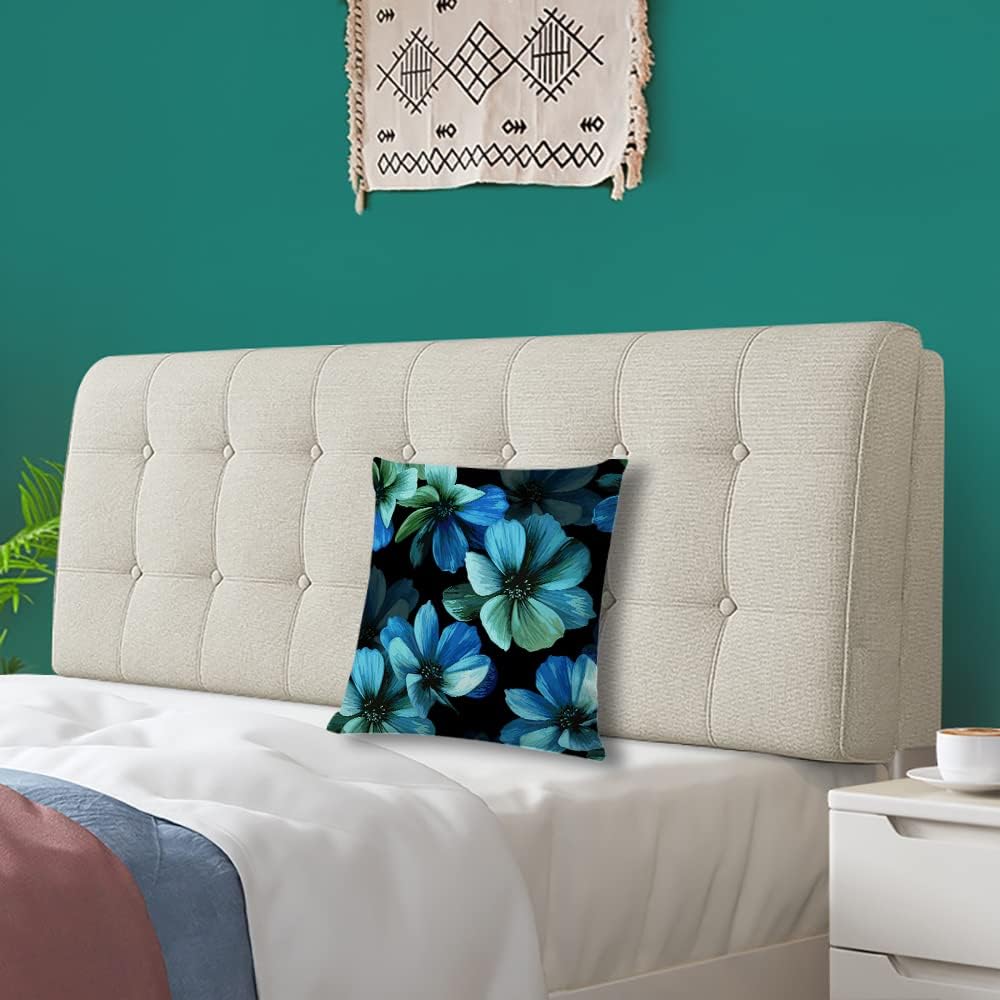 Decorative Square Throw Pillow Covers Hawaiian Style Blue Aqua Hibiscus Blossom Flower Pattern Couch Sofa Bed Pillow Covers Cushion Cases 18x18 inch