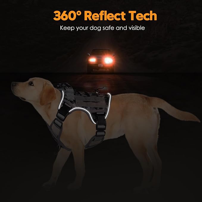 Heavy-Duty Tactical Dog Harness for Large Dogs, No Pull Adjustable Reflective Pet Vest with Molle System, K9 Military-Grade Control for Service Training, Outdoor & 10+ Breeds, Gray Camo, Small