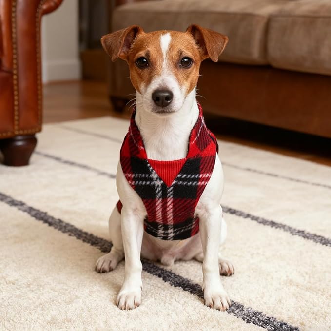 BEAUTYZOO Dog Fleece Vest Sweater Winter Jacket for Small and Medium Dogs with D-Ring Leash Cold Weather Coat Hoodie for XS S M Dogs Boy or Girls, Red Buffalo M