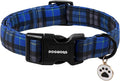 DOGWONG Blue Plaid Dog Collar, Blue Checkered Dog Collar with Mental Buckle Pet Necklace for Small Medium Large Dogs