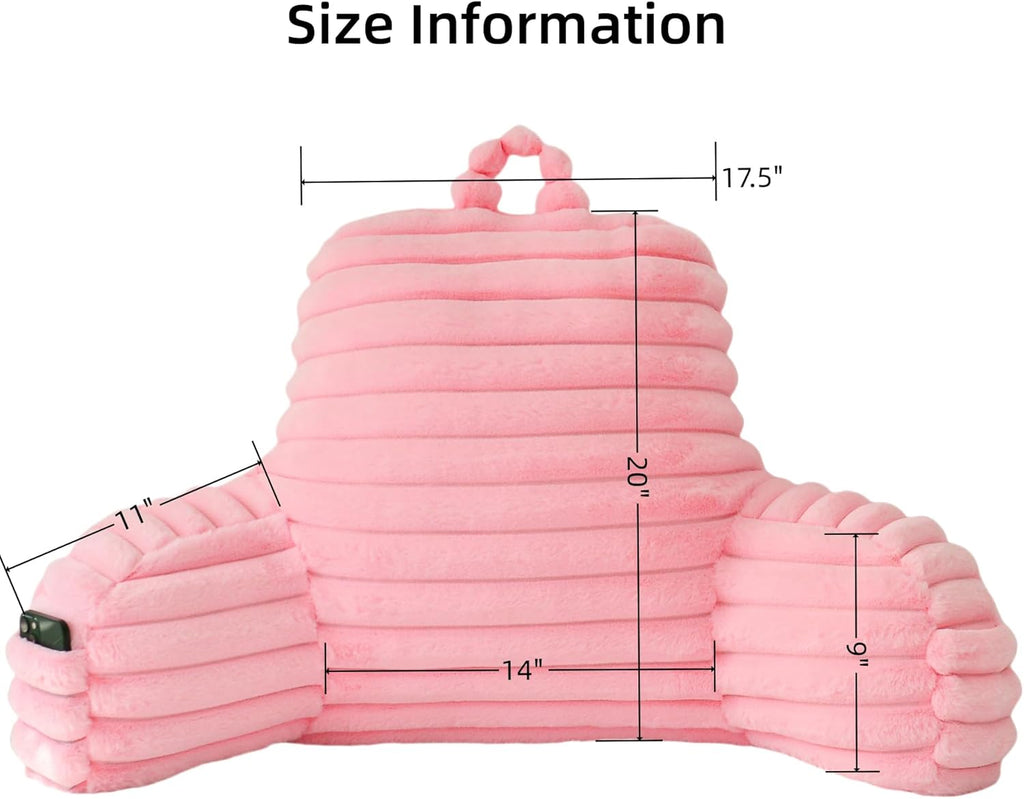 Yaoshuho Large Reading Pillow for Adults, Back Support Pillow for Sitting Up in Bed with Arms, Couch for Lounging Bedrest, Pink